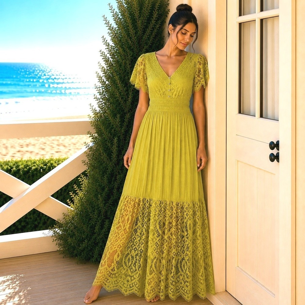 Anthropologie J Gee XL Maxi Dress Cottagecore Romantic Beach Feminine Coquette